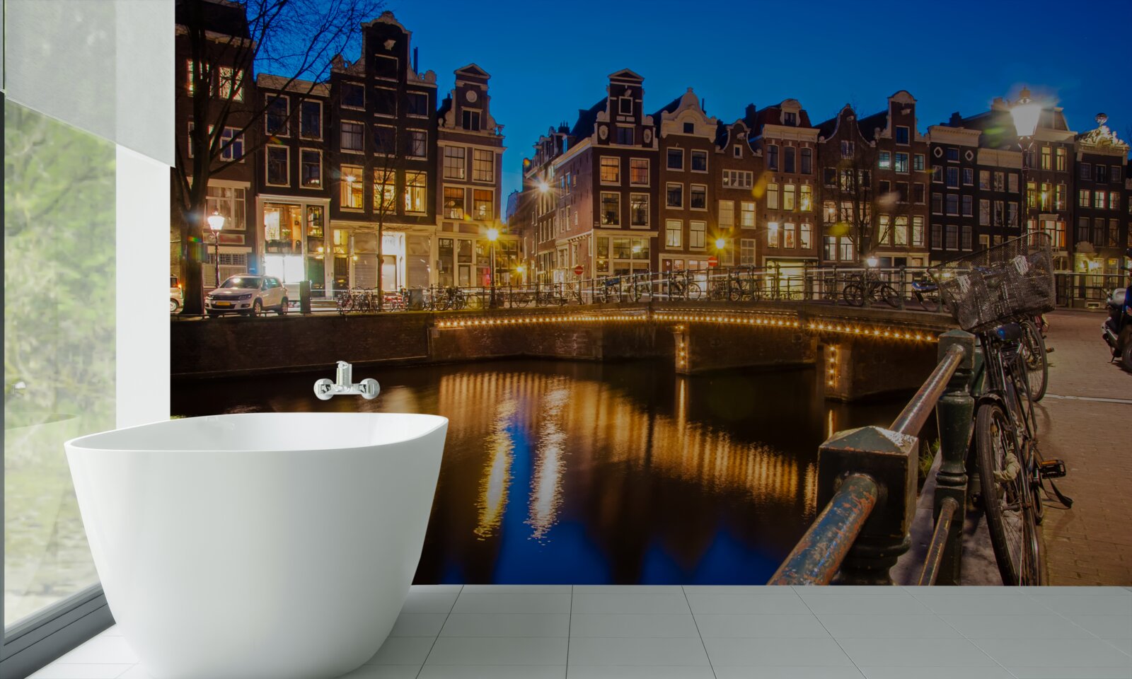 Фотошпалери відображення амстердама у воді вночі