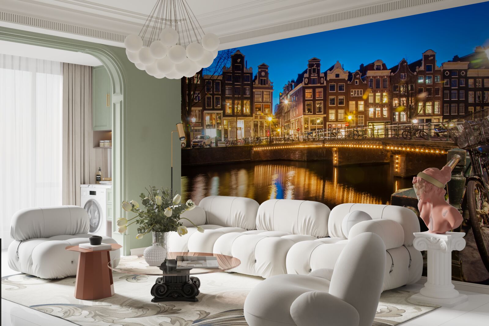 Фотошпалери відображення амстердама у воді вночі