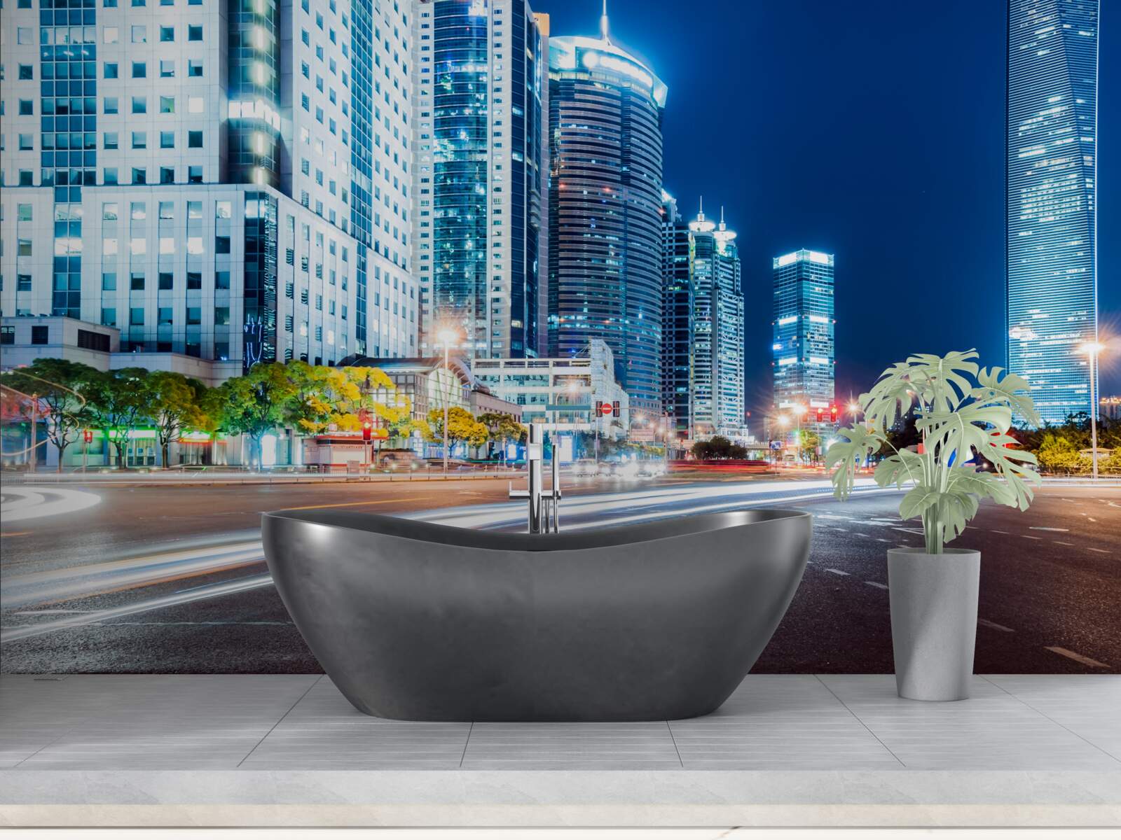 Фотошпалери нічне міське шосе без жодної душі