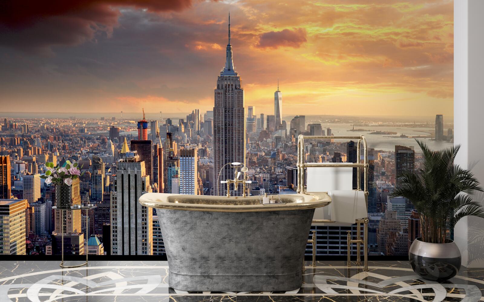 Фотошпалери сонце сідає над нью-йорком