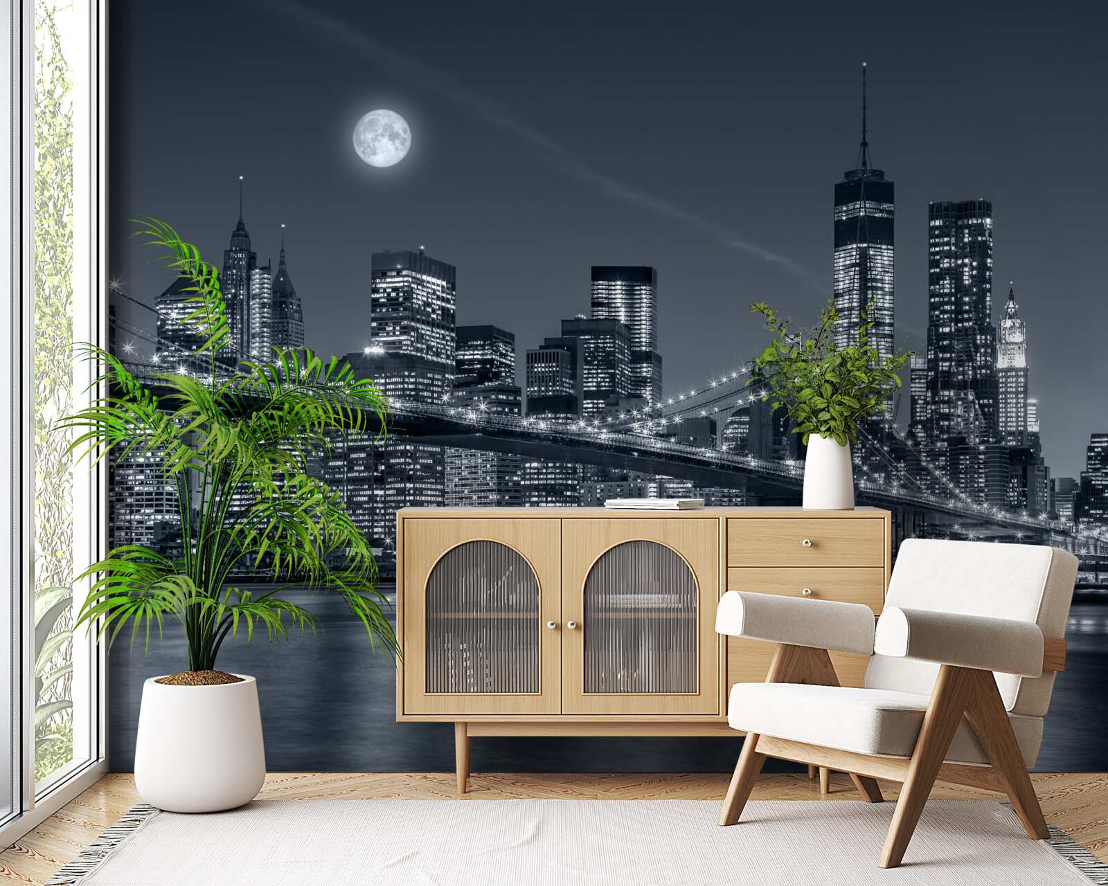 Фотошпалери чорно-білий нью-йорк у світлі повного місяця