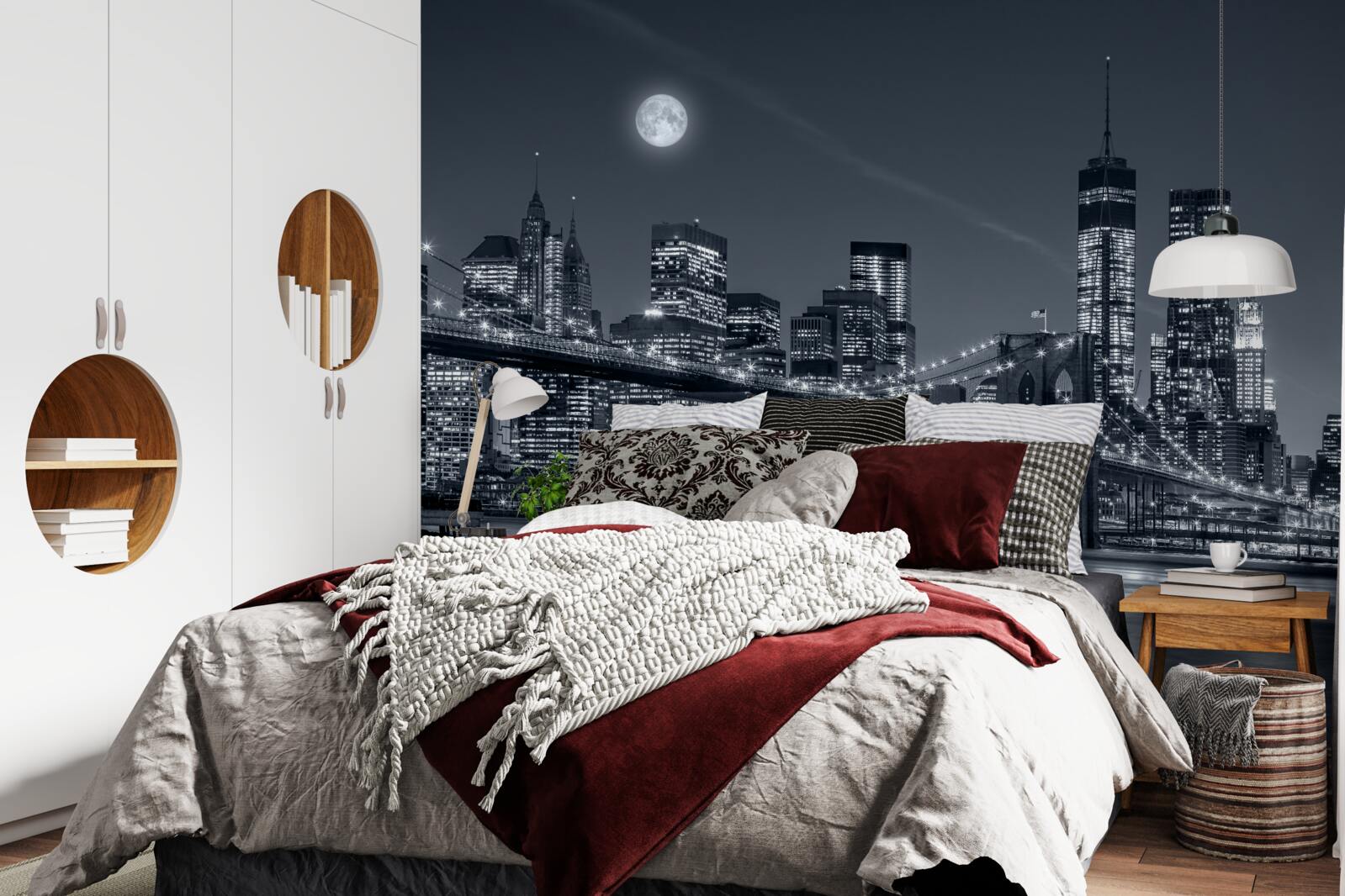 Фотошпалери чорно-білий нью-йорк у світлі повного місяця