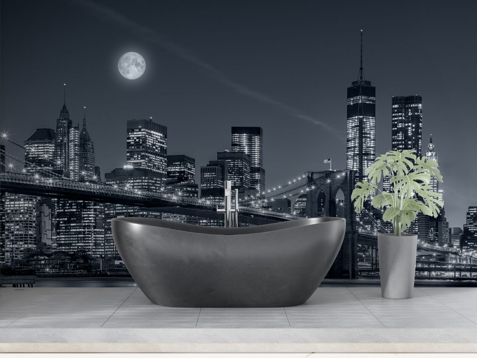 Фотошпалери чорно-білий нью-йорк у світлі повного місяця