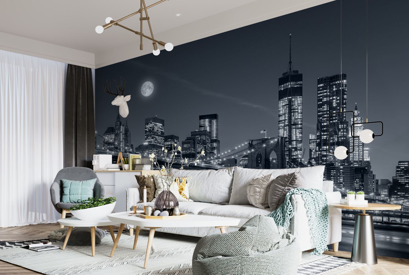 Фотошпалери чорно-білий нью-йорк у світлі повного місяця