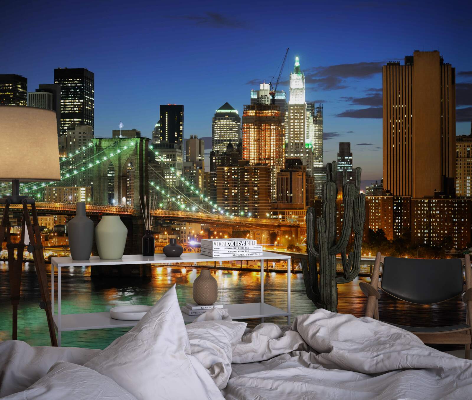 Фотошпалери панорама нічного нью-йорка з протилежного берега