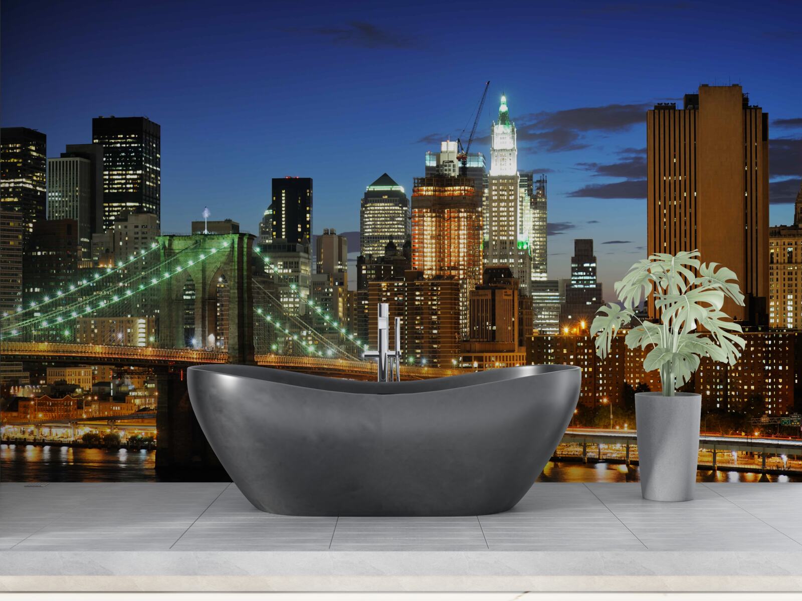 Фотошпалери панорама нічного нью-йорка з протилежного берега