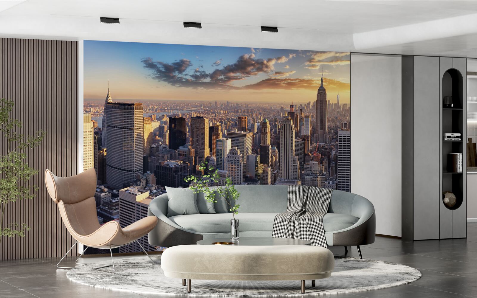 Фотошпалери захід сонця освітлює нью-йорк