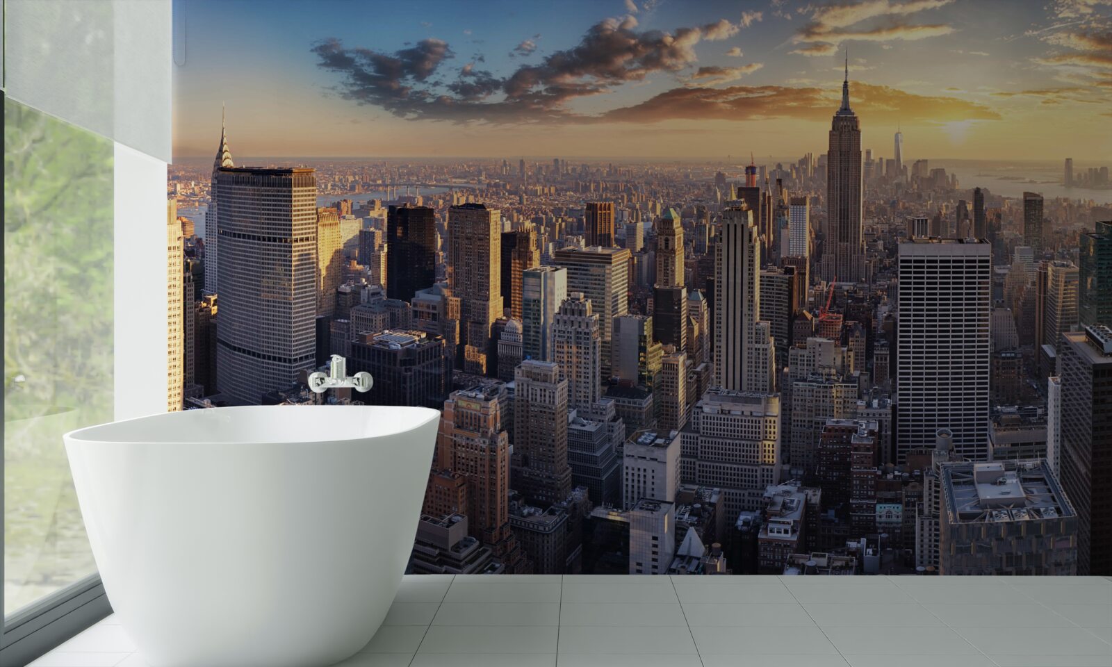 Фотошпалери захід сонця освітлює нью-йорк