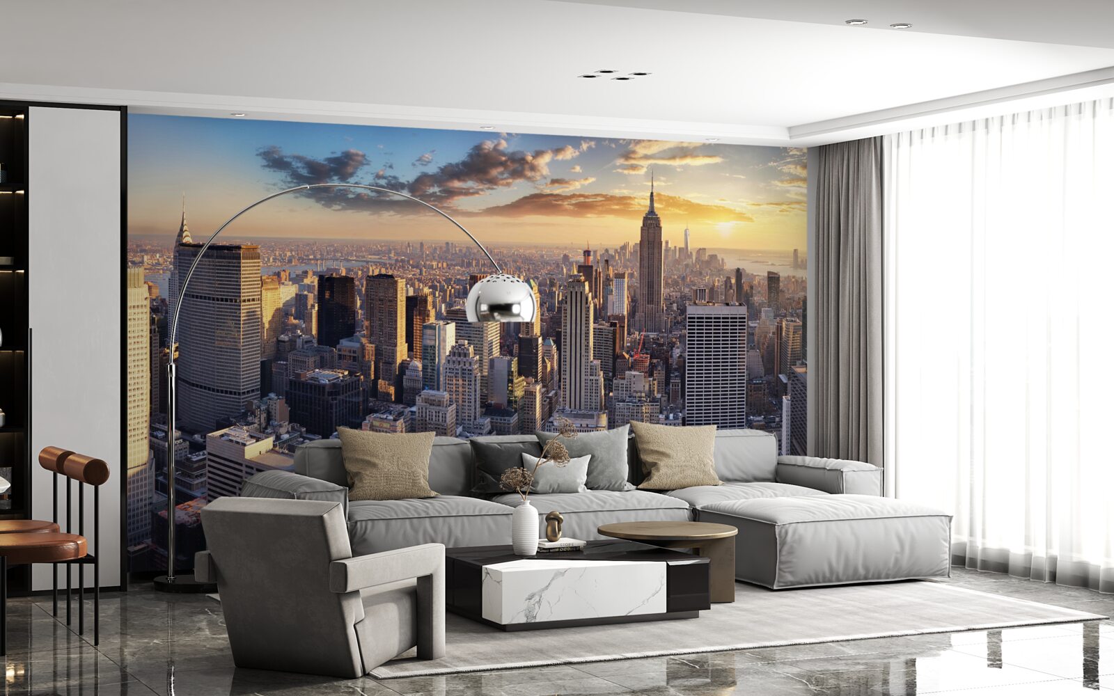 Фотошпалери захід сонця освітлює нью-йорк