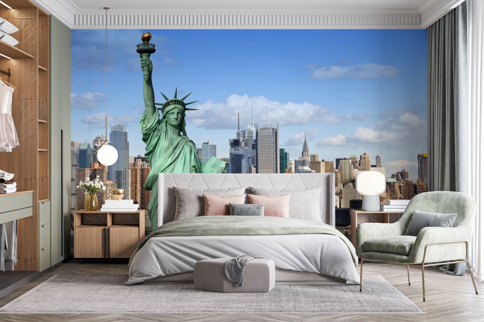 Фотошпалери статуя свободи на тлі нью-йорка