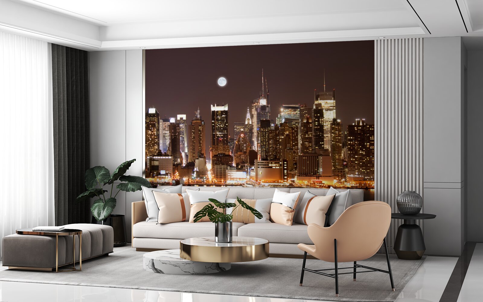 Фотошпалери чудовий панорамний вид на нічний Манхеттен