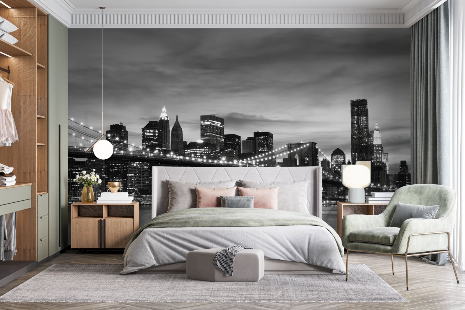 Фотошпалери чорно-білі вежі та бруклінський міст