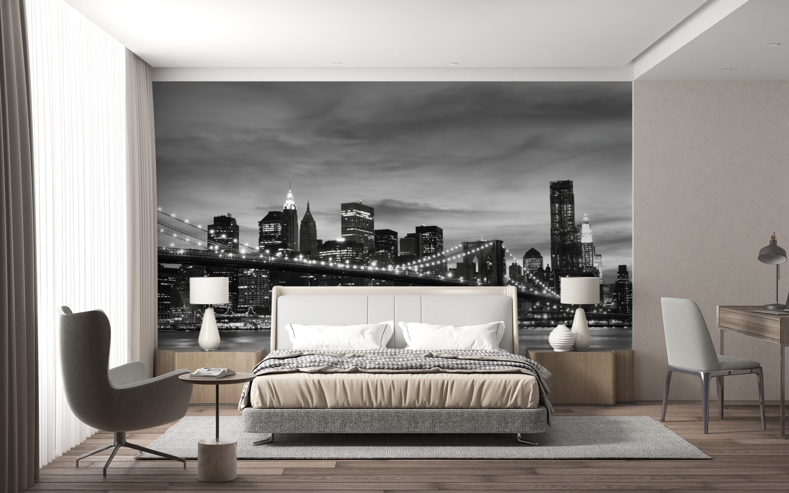 Фотошпалери чорно-білі вежі та бруклінський міст