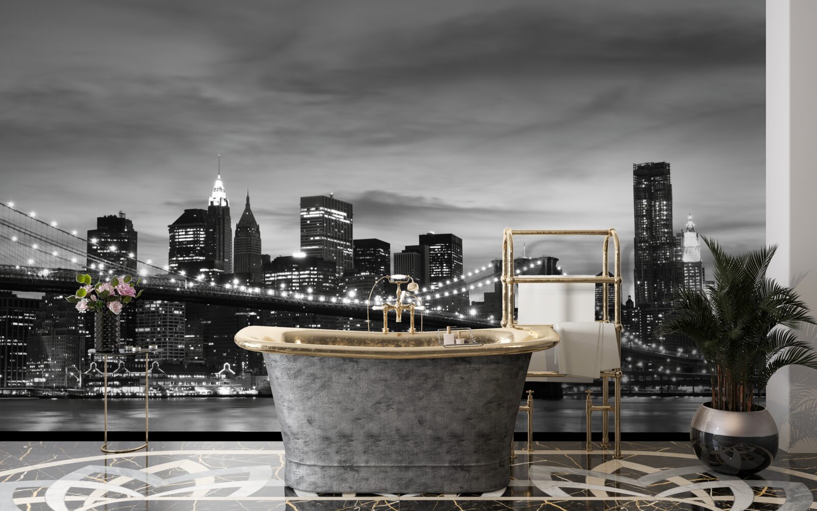 Фотошпалери чорно-білі вежі та бруклінський міст