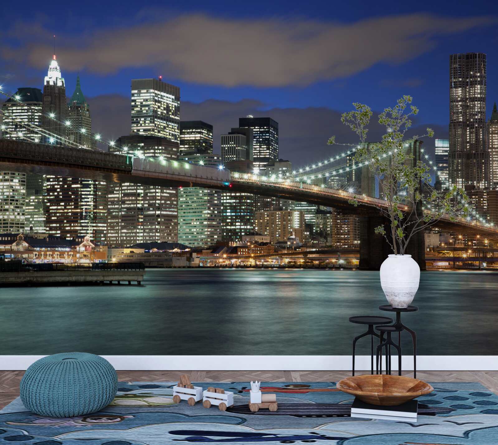 Фотошпалери нічне місто прикрашають контури Бруклінського мосту