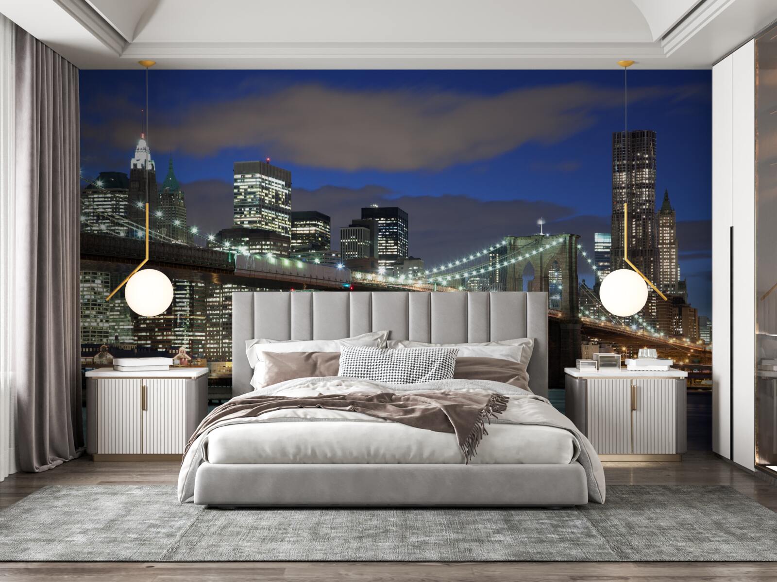 Фотошпалери нічне місто прикрашають контури Бруклінського мосту