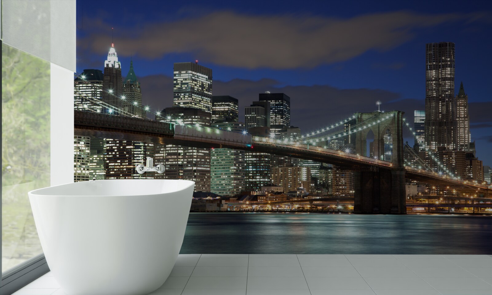 Фотошпалери нічне місто прикрашають контури Бруклінського мосту