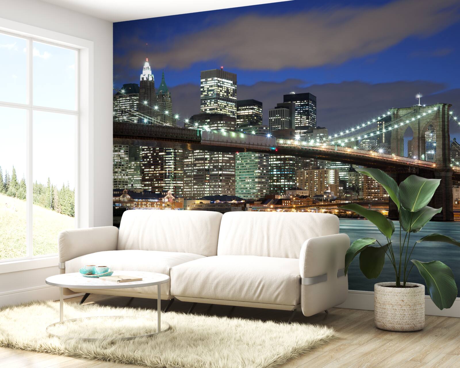 Фотошпалери нічне місто прикрашають контури Бруклінського мосту