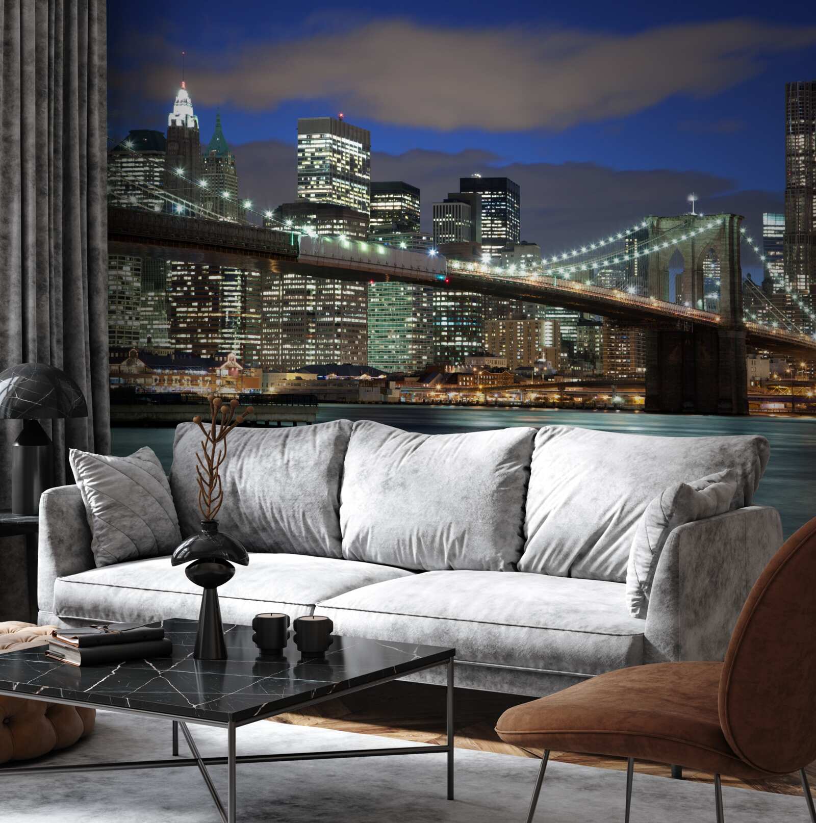 Фотошпалери нічне місто прикрашають контури Бруклінського мосту