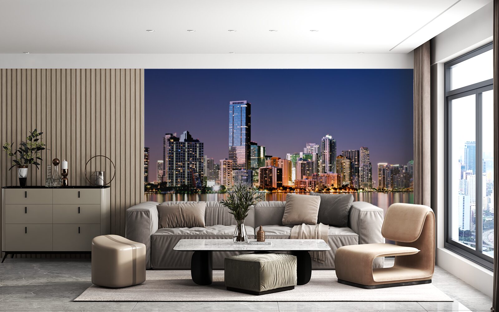 Фотошпалери міський гігант з нічним освітленням