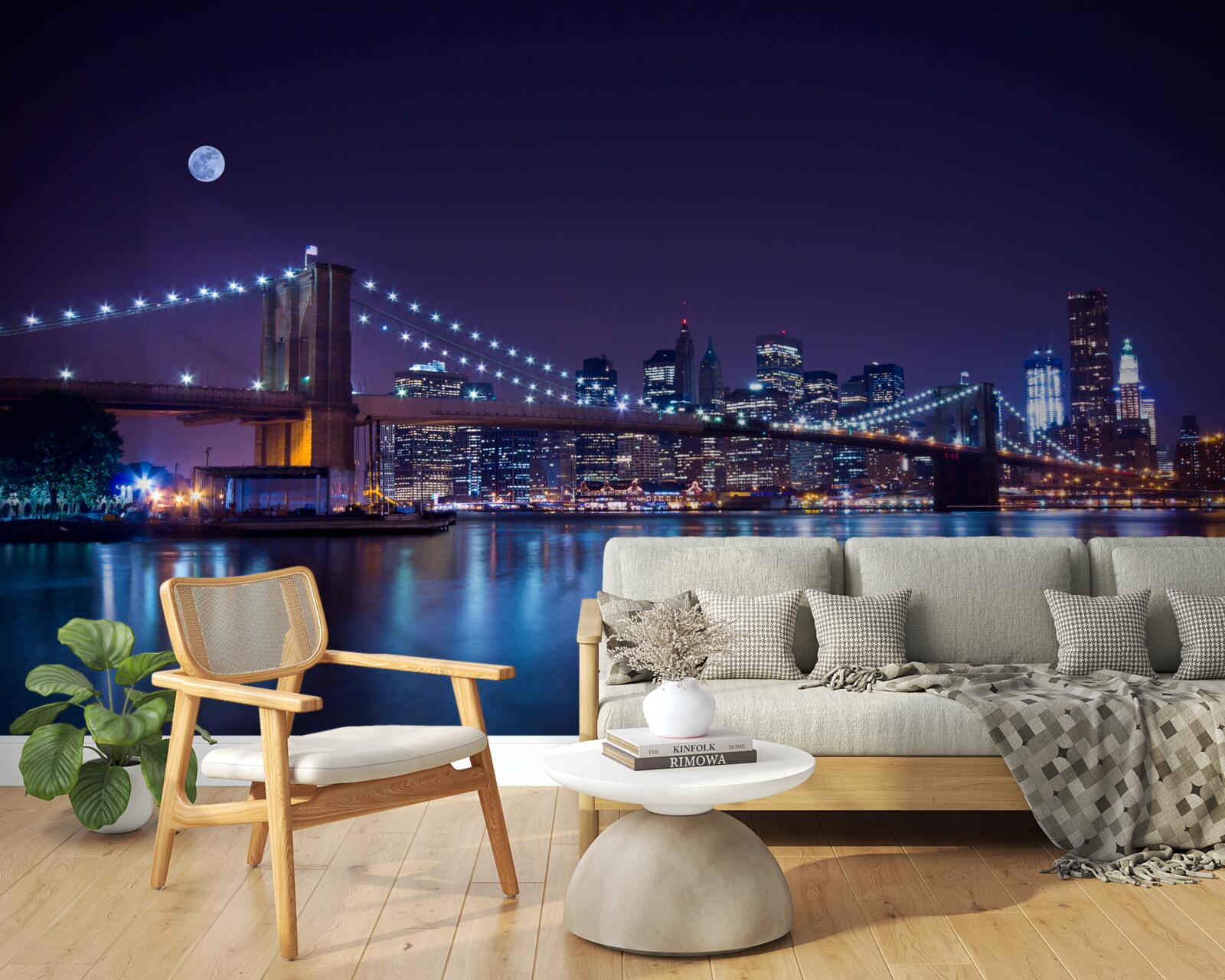 Фотошпалери відблиски нічних вогнів міста відбиваються у воді