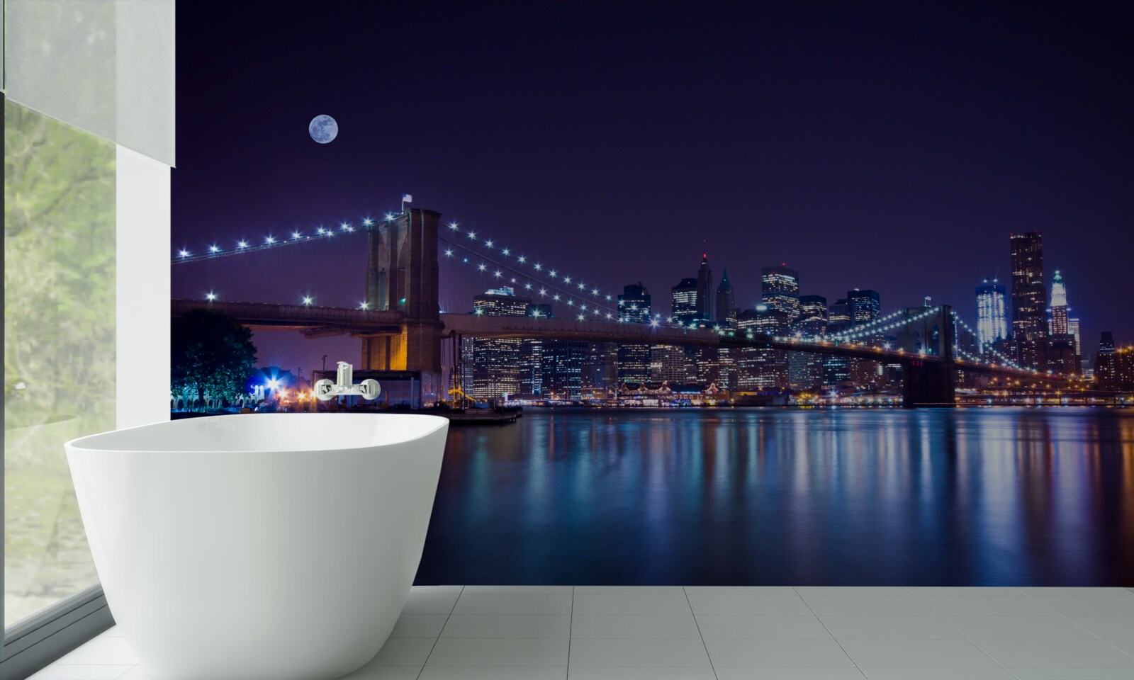 Фотошпалери відблиски нічних вогнів міста відбиваються у воді