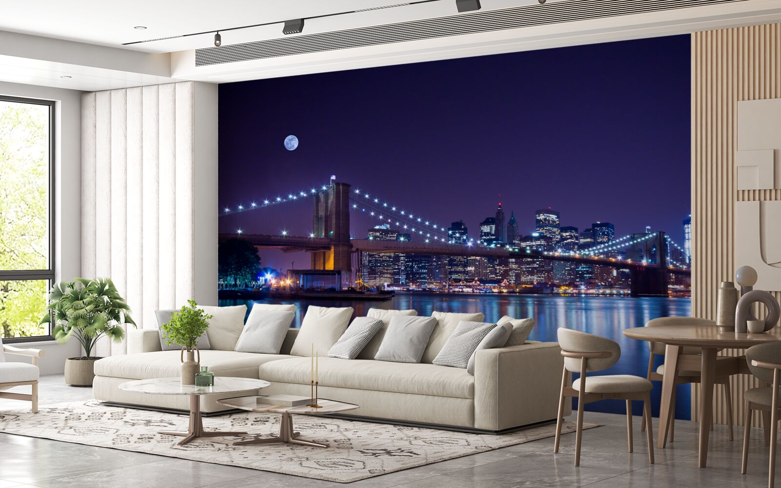 Фотошпалери відблиски нічних вогнів міста відбиваються у воді