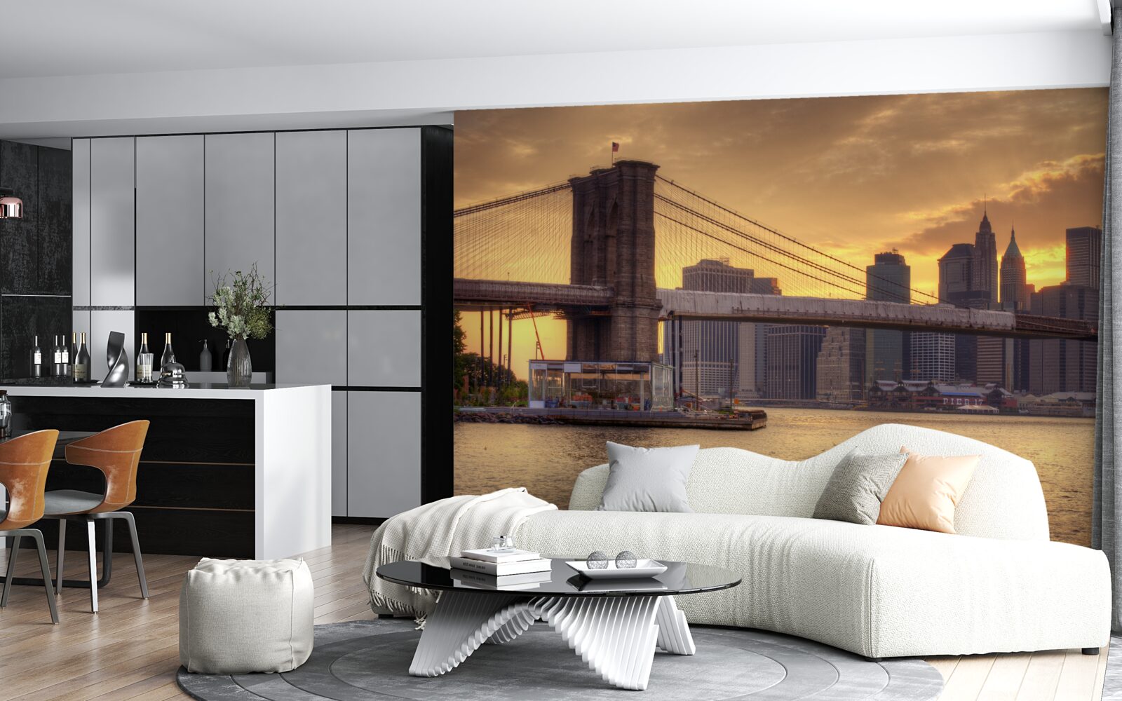 Фотошпалери міський гігант на заході сонця