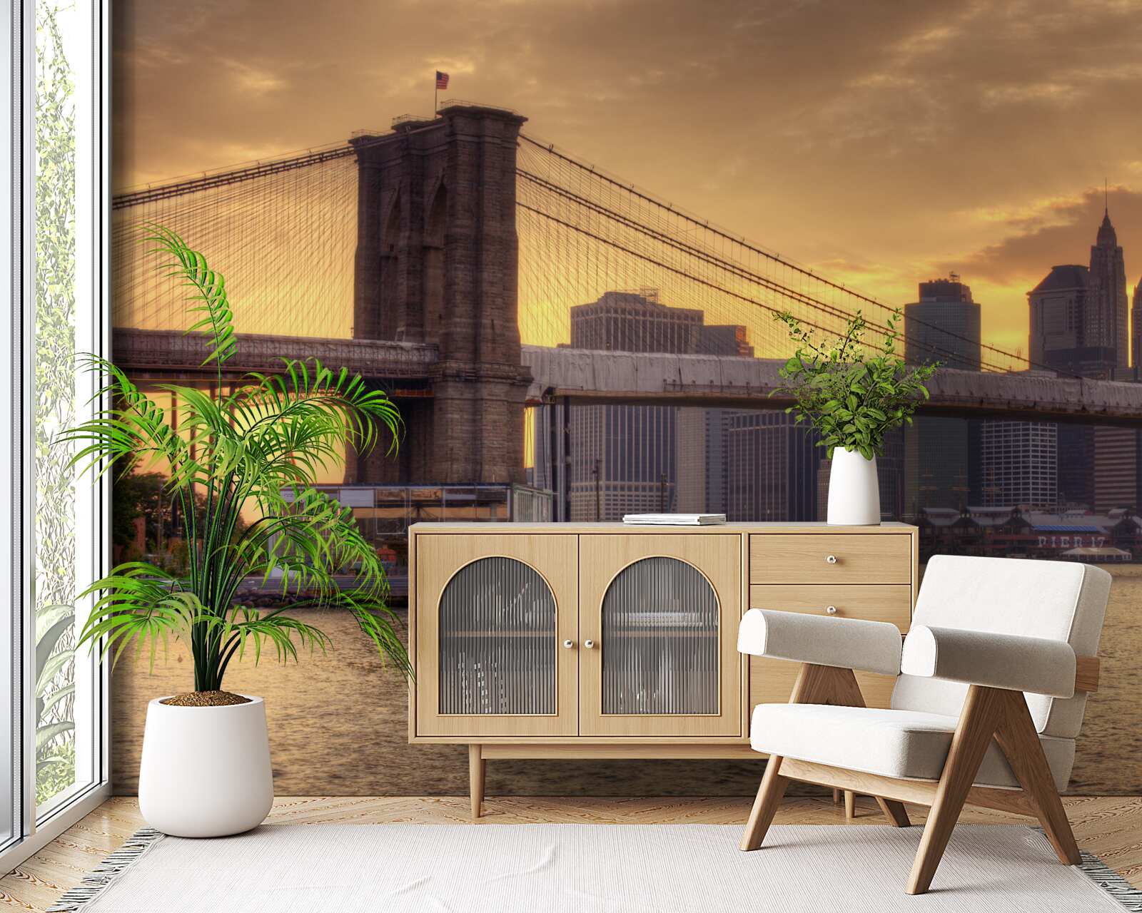 Фотошпалери міський гігант на заході сонця