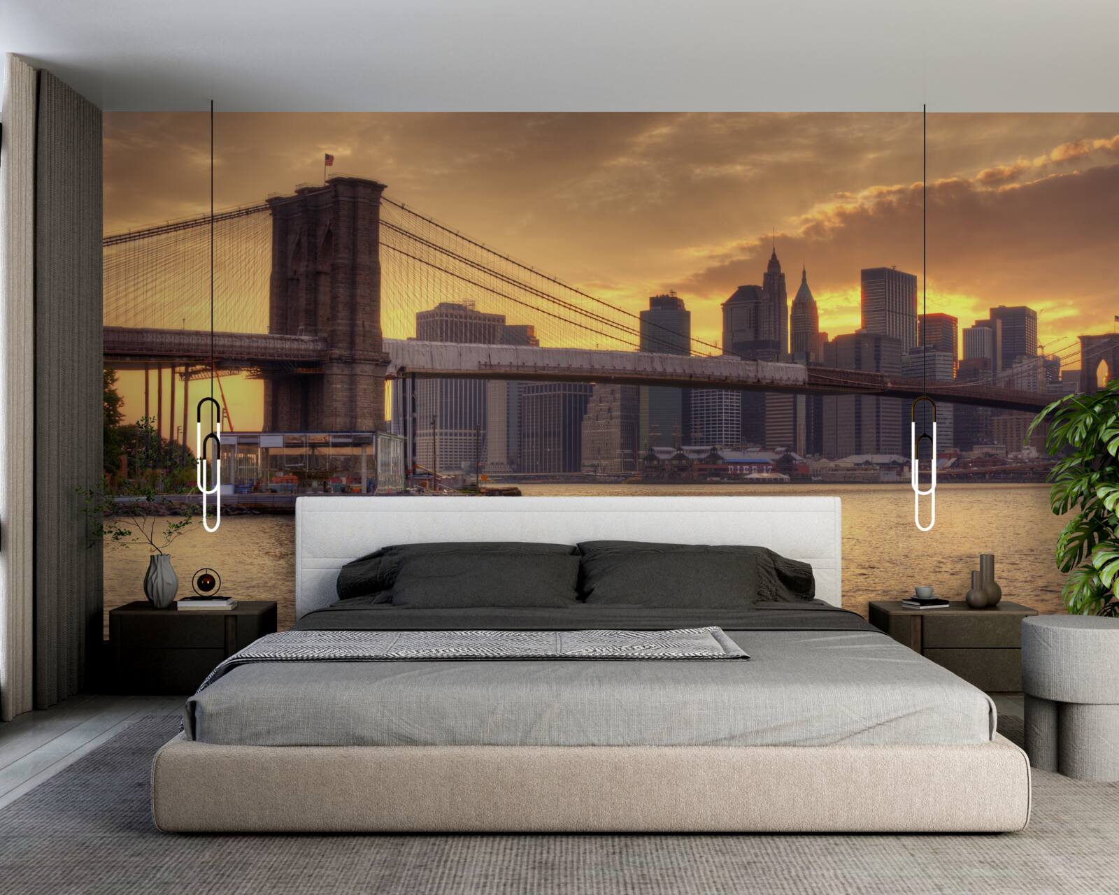 Фотошпалери міський гігант на заході сонця