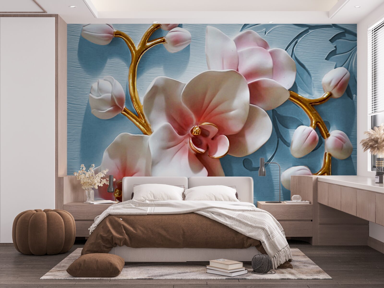 Фотошпалери біла орхідея на тлі блакитного неба