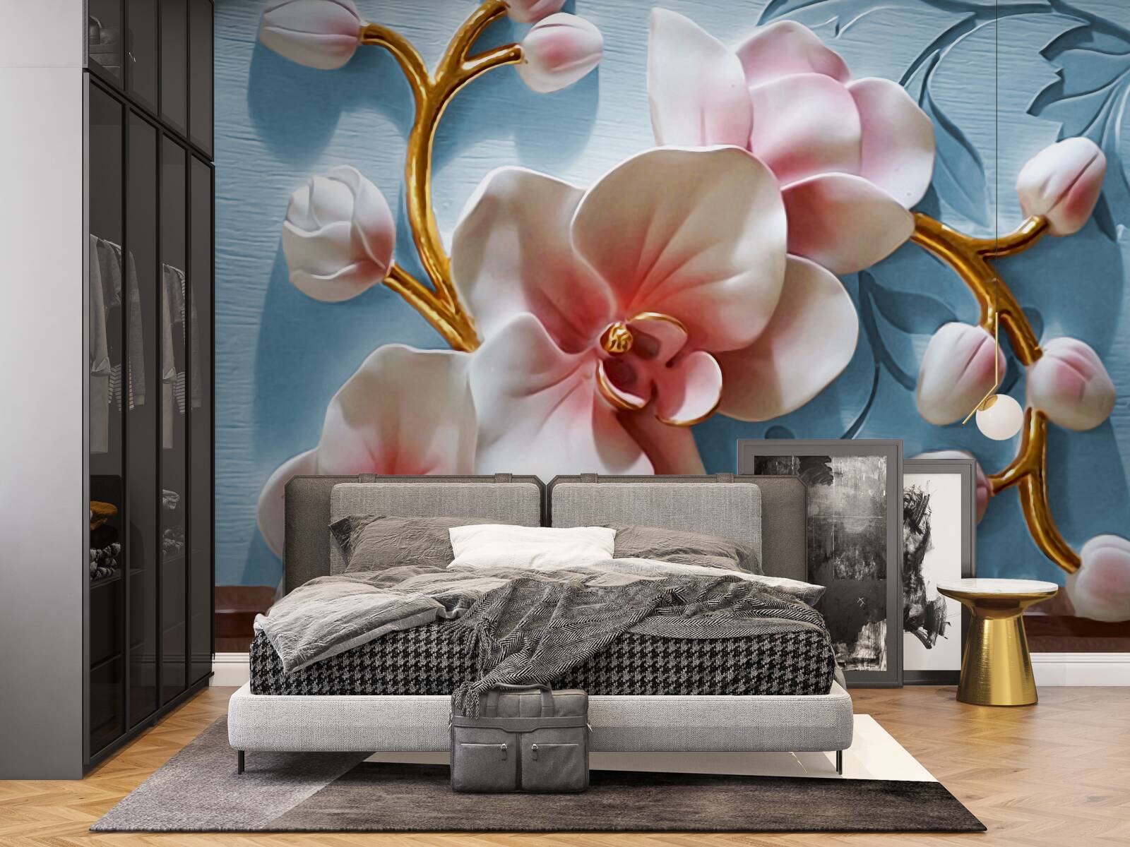 Фотошпалери біла орхідея на тлі блакитного неба