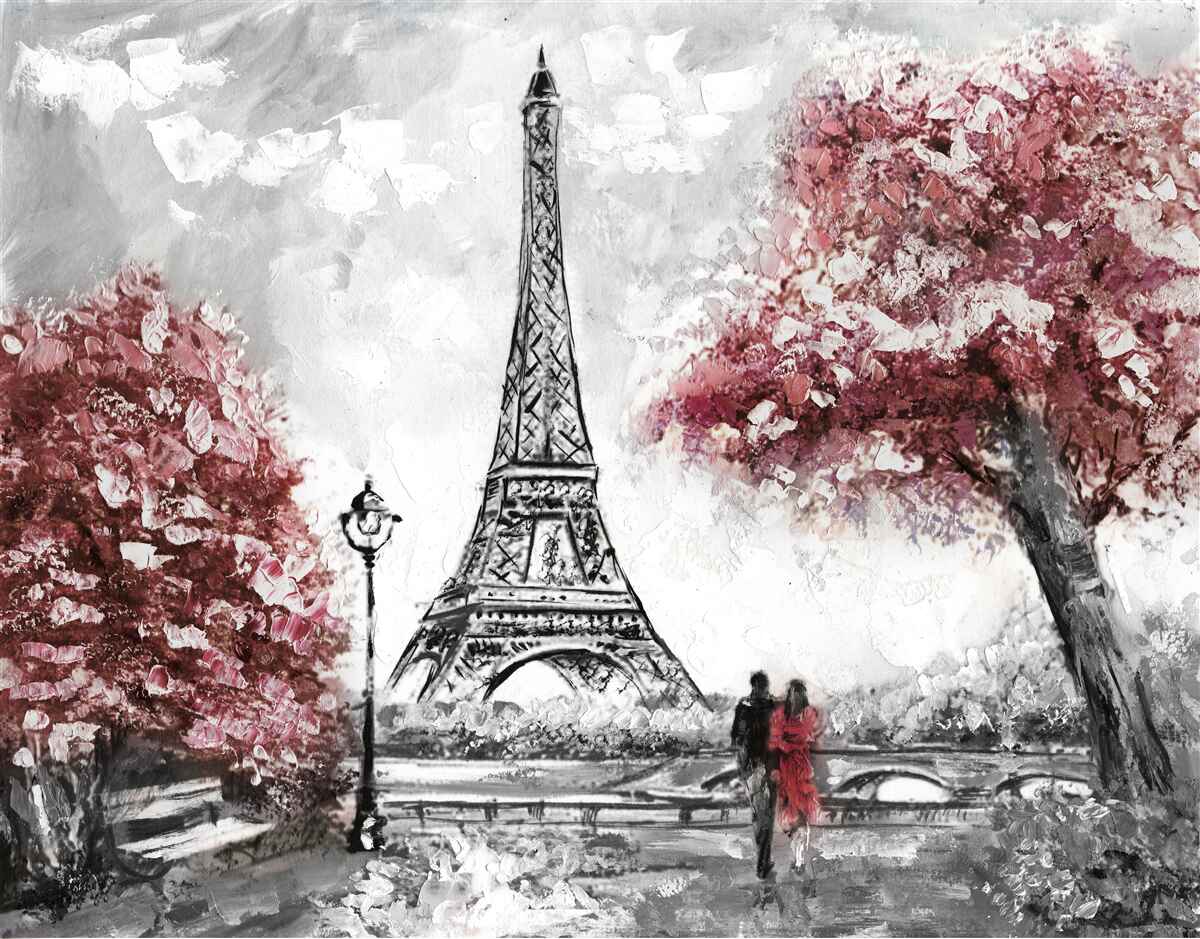 Фотошпалери двоє людей насолоджуються видом на Ейфелеву вежу