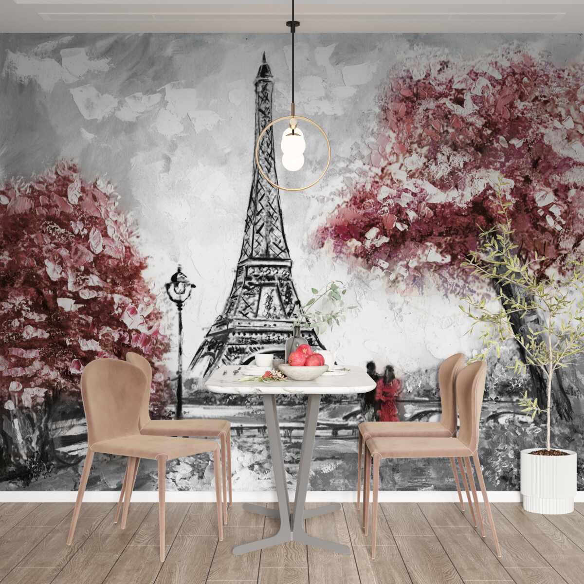 Фотошпалери двоє людей насолоджуються видом на Ейфелеву вежу