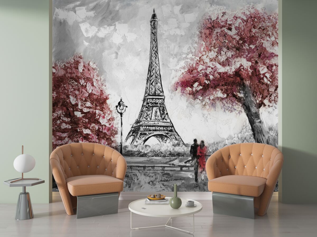 Фотошпалери двоє людей насолоджуються видом на Ейфелеву вежу