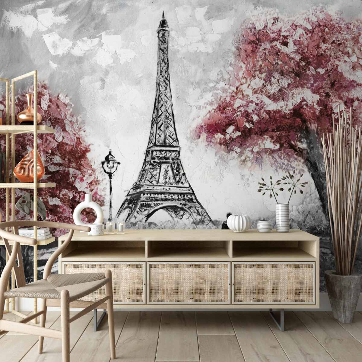 Фотошпалери двоє людей насолоджуються видом на Ейфелеву вежу