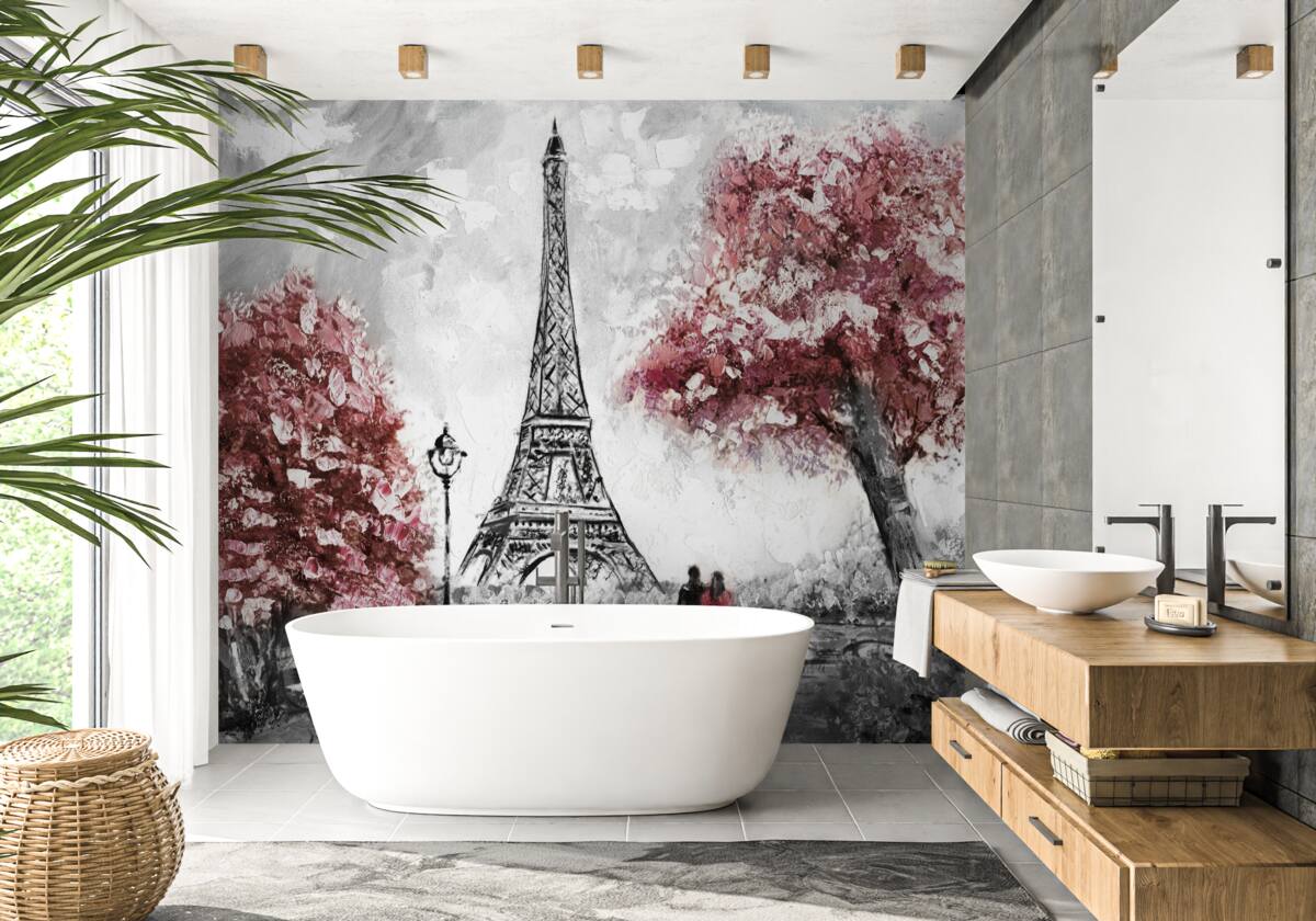 Фотошпалери двоє людей насолоджуються видом на Ейфелеву вежу