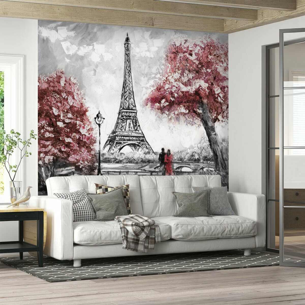 Фотошпалери двоє людей насолоджуються видом на Ейфелеву вежу