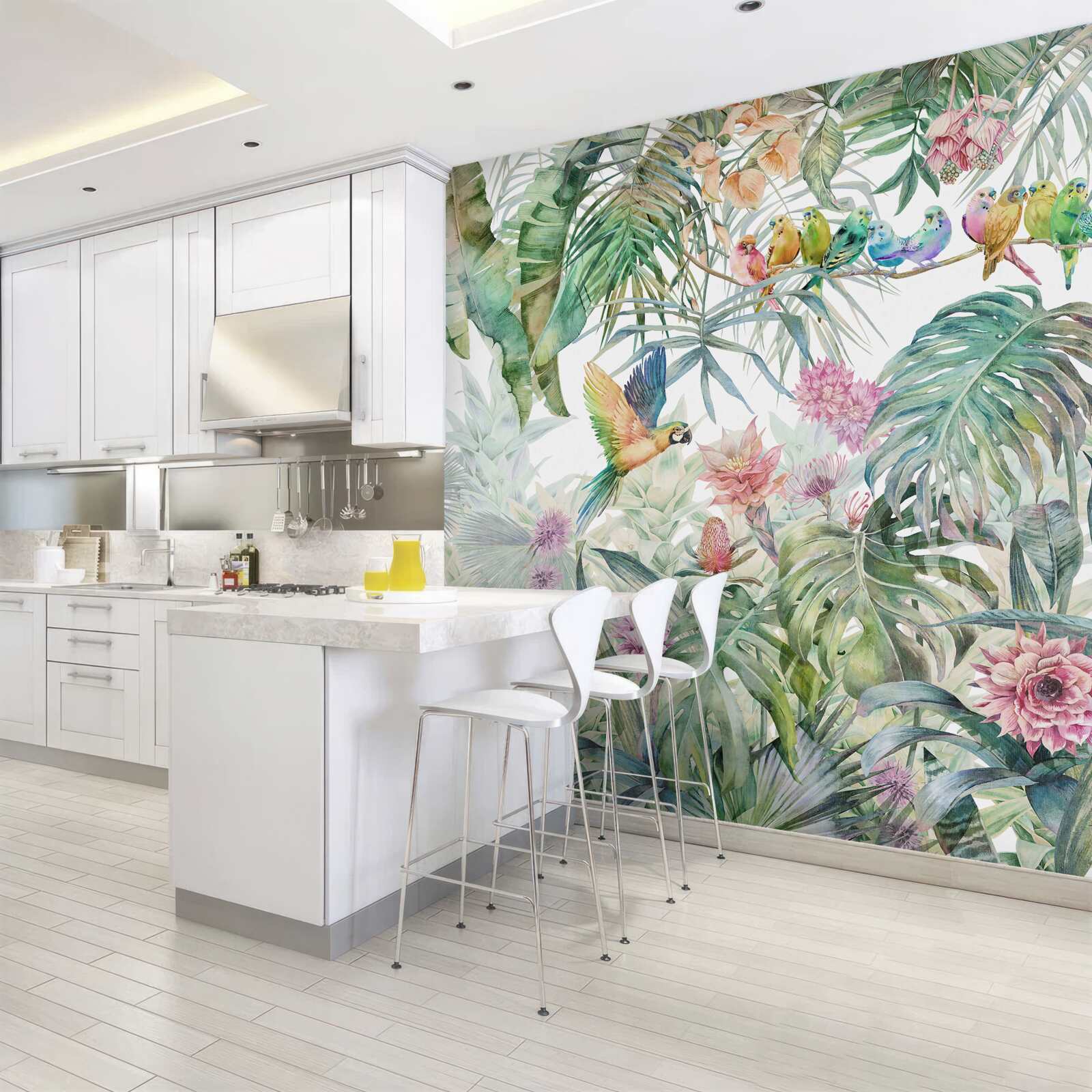 Фотошпалери сім'я папуг у тропічному лісі