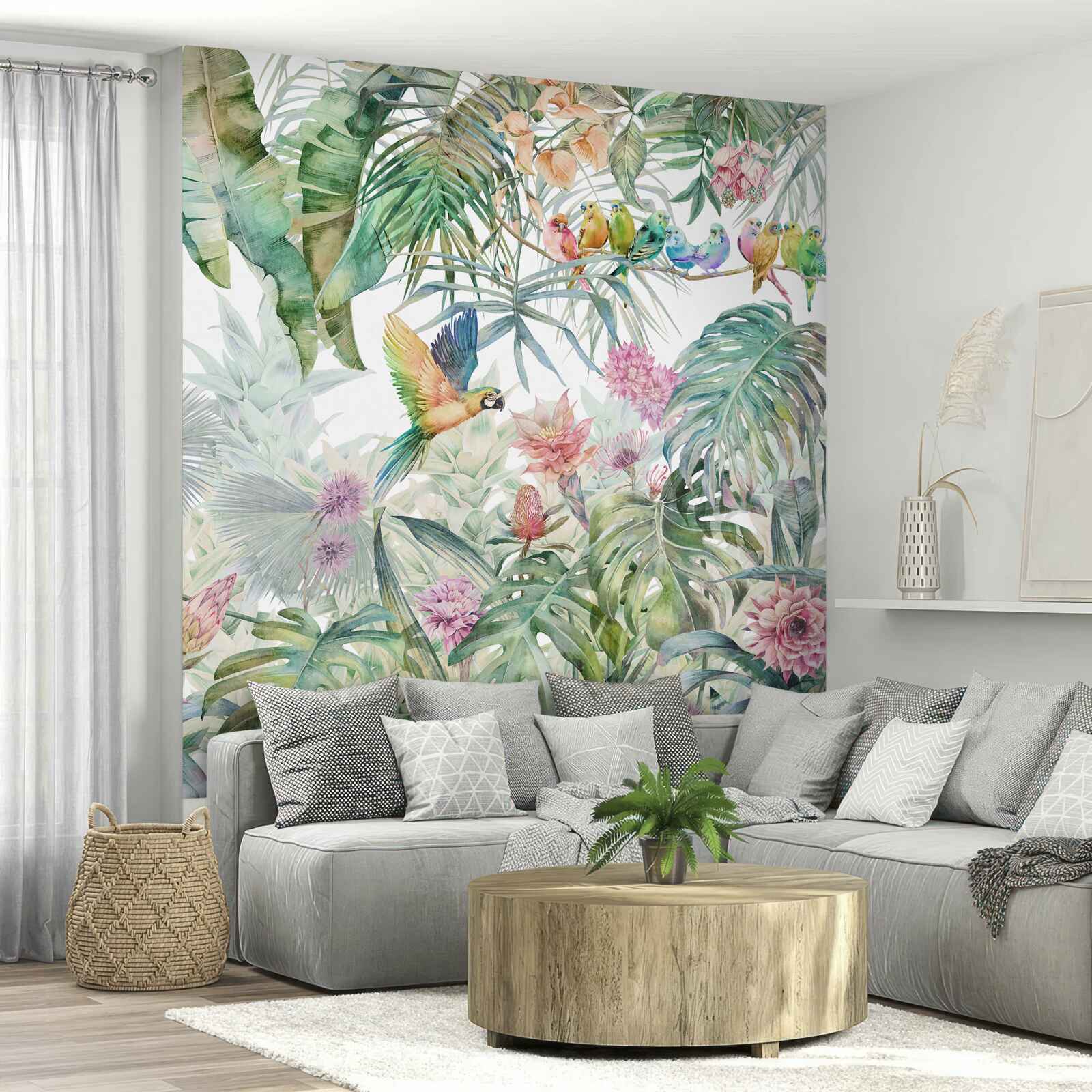 Фотошпалери сім'я папуг у тропічному лісі