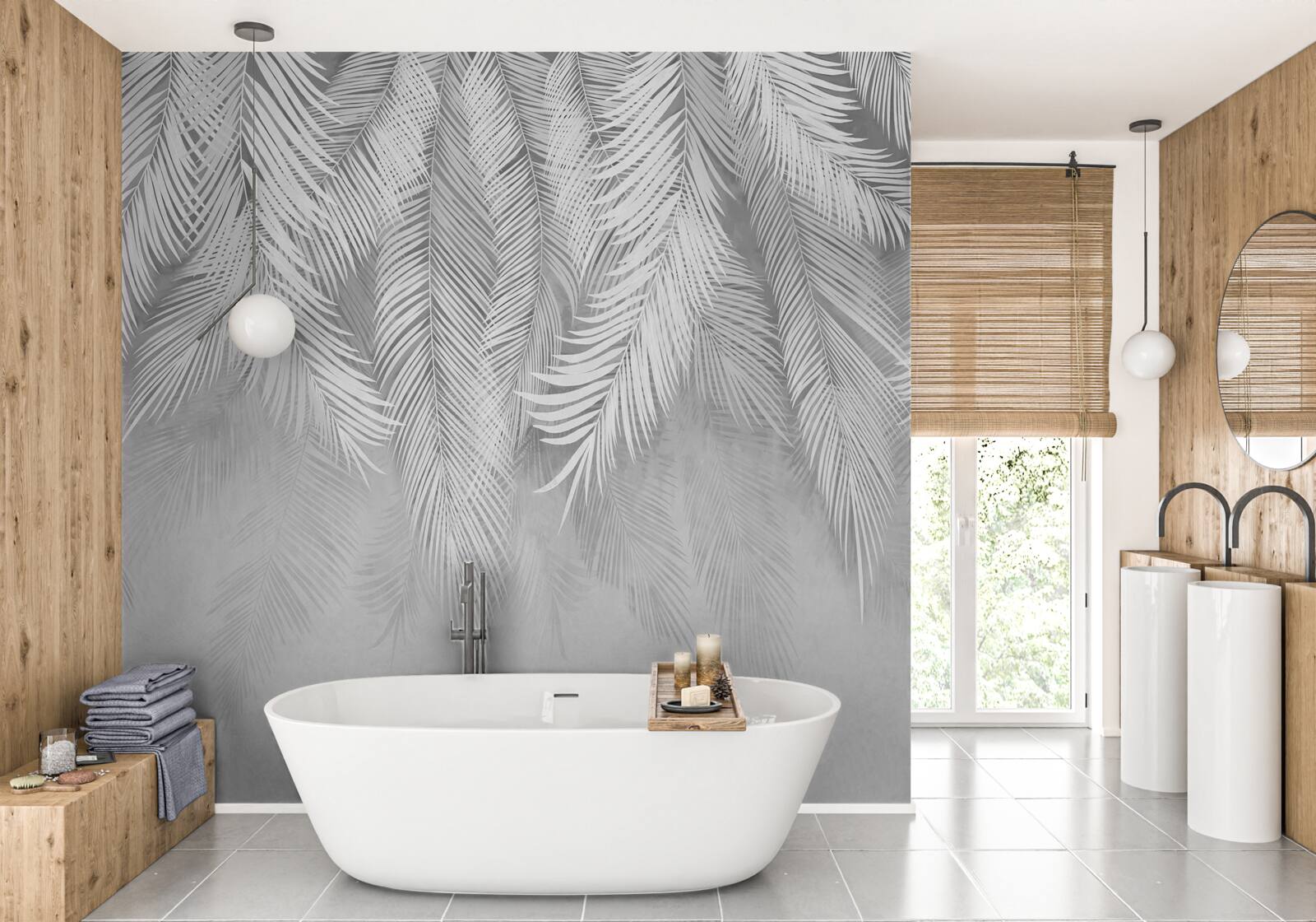 Фотошпалери висить біле пальмове листя