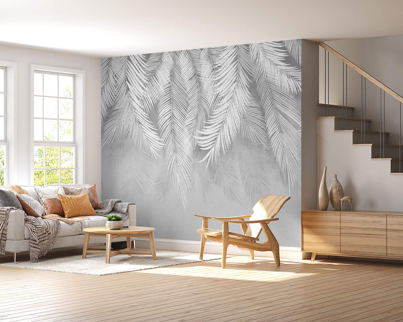 Фотошпалери висить біле пальмове листя