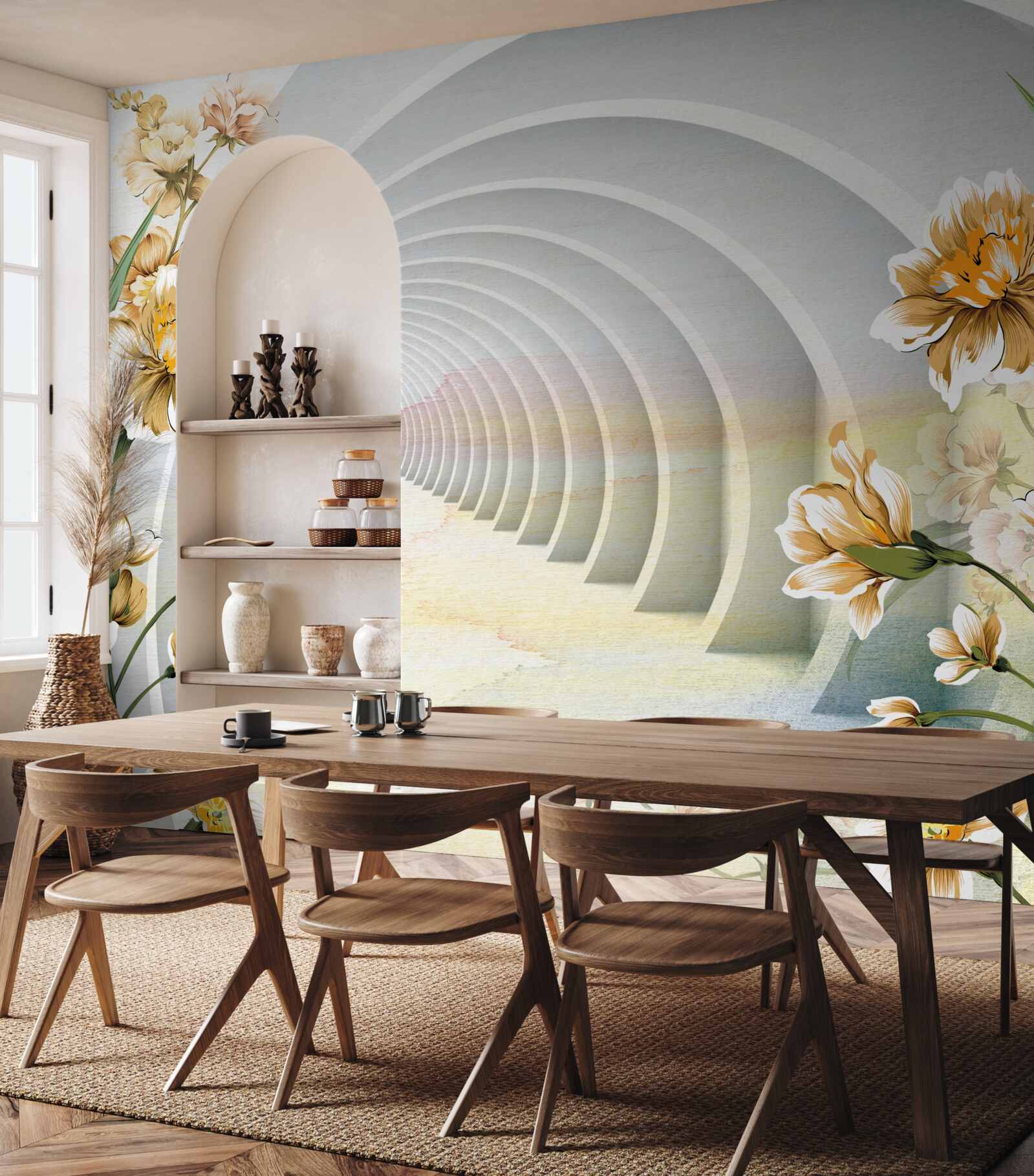 Фотошпалери Арки, прикрашені білими квітами