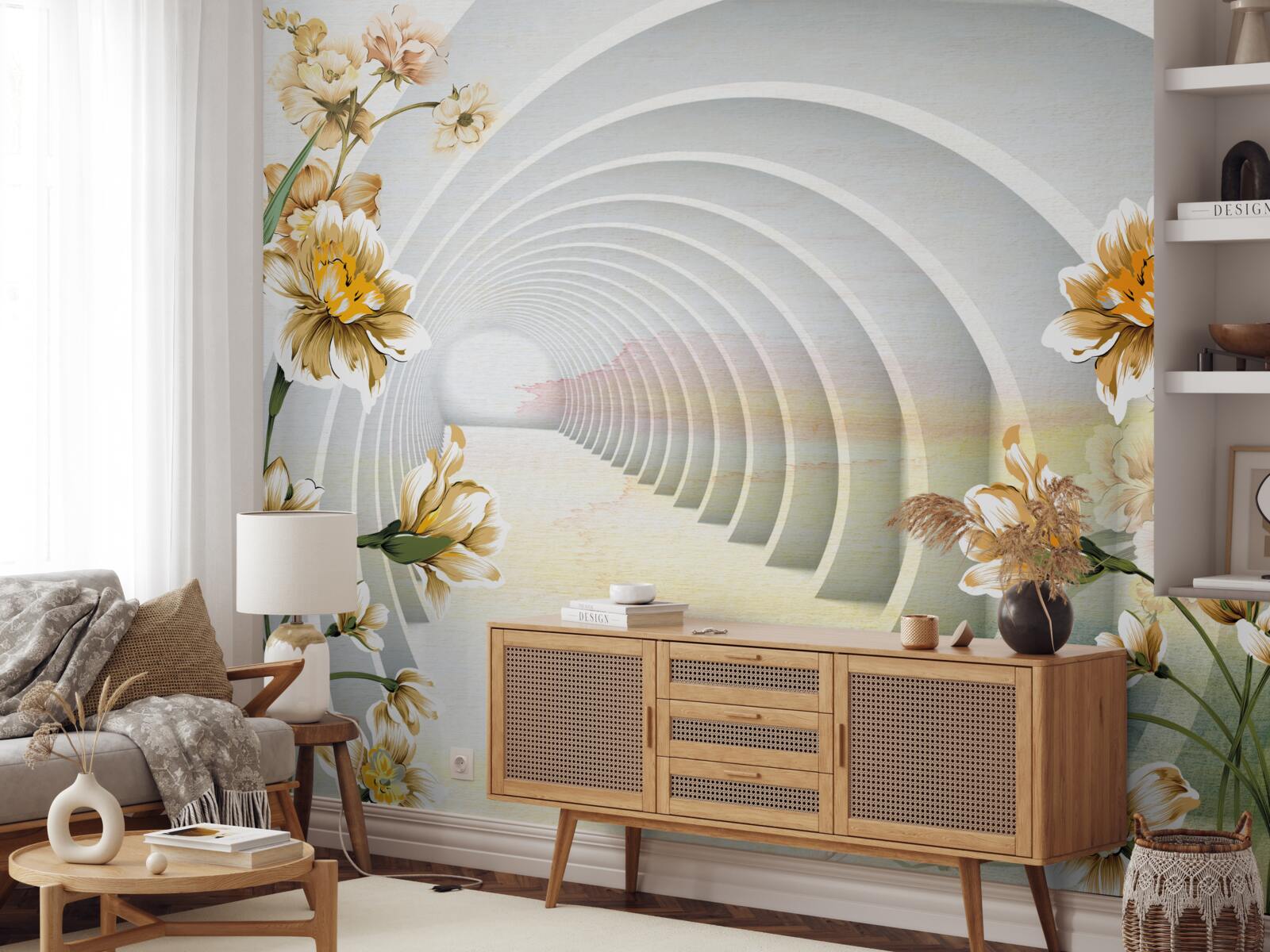 Фотошпалери Арки, прикрашені білими квітами