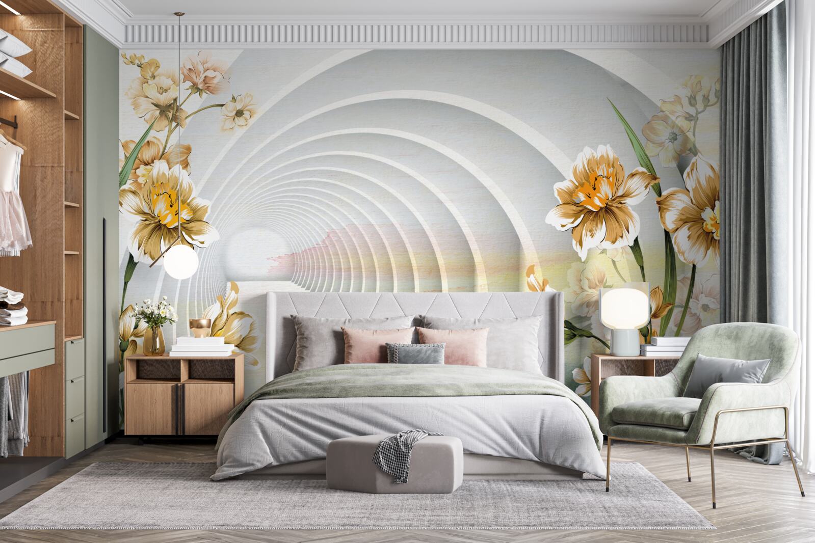 Фотошпалери Арки, прикрашені білими квітами