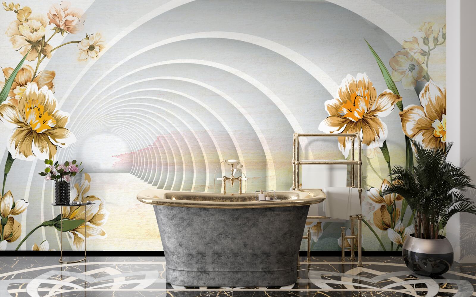 Фотошпалери Арки, прикрашені білими квітами