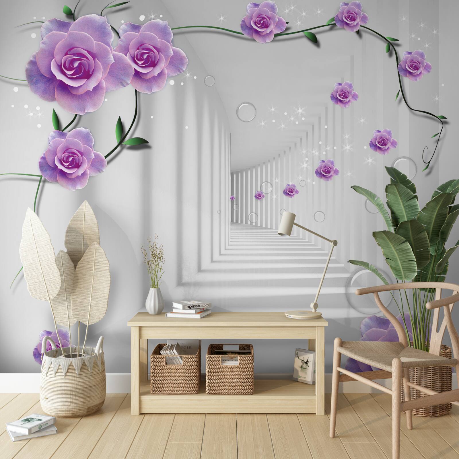 Фотошпалери квіти, які цвіли на задньому плані тунелю