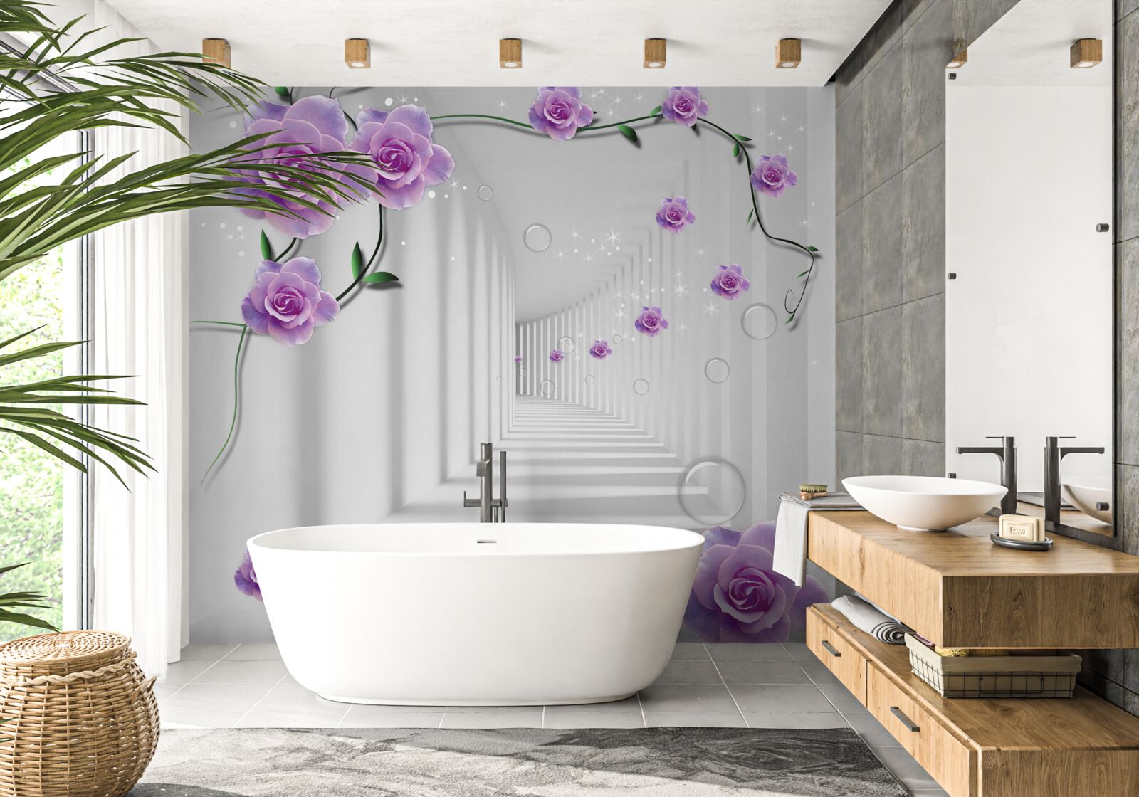 Фотошпалери квіти, які цвіли на задньому плані тунелю