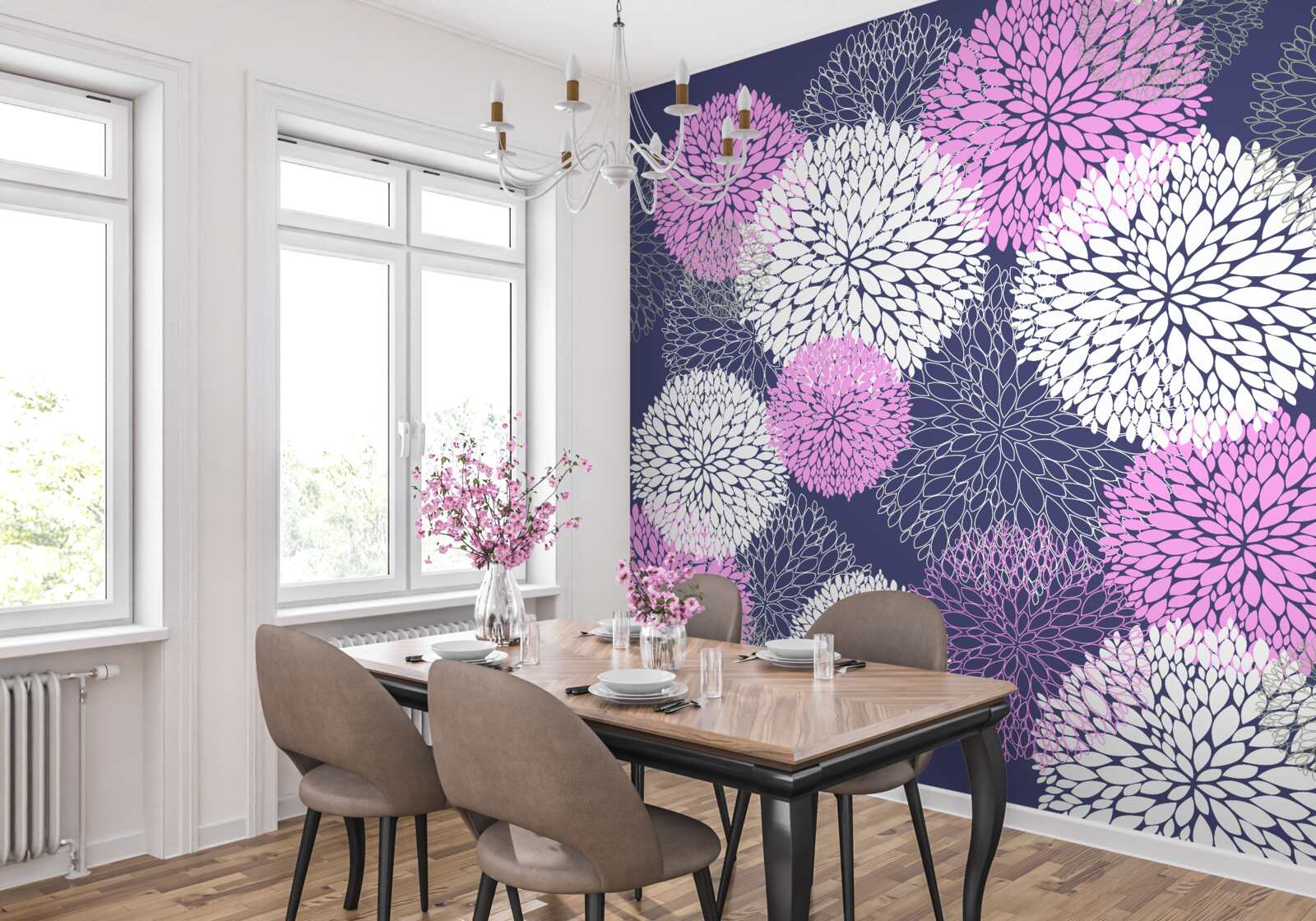 Фотошпалери рожеві та білі анемони