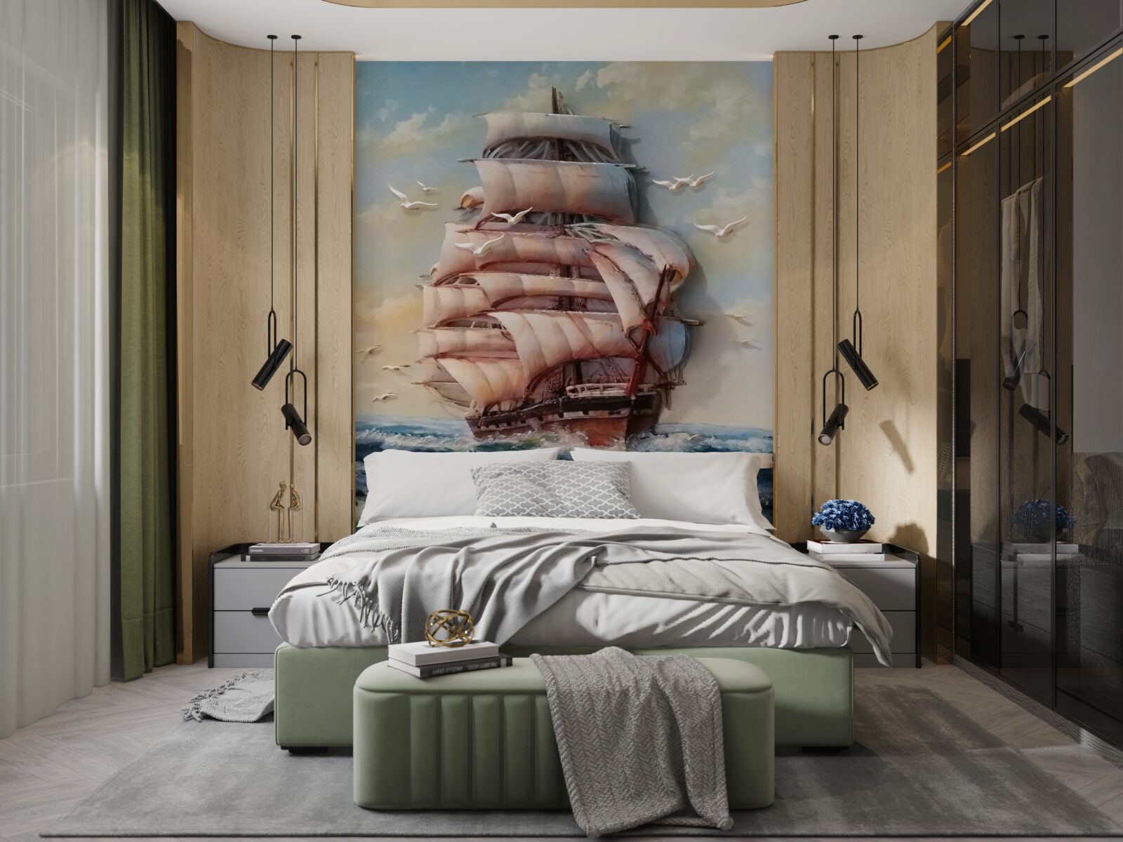 Фотошпалери елегантний корабель з вітрилами в шторм